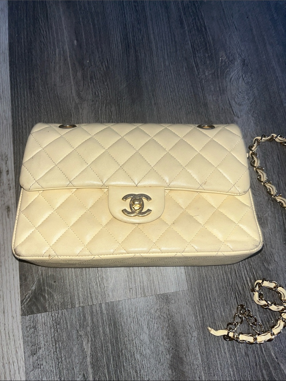 CHANEL Pale Yellow Quilted Shoulder Bag with Gold Chain